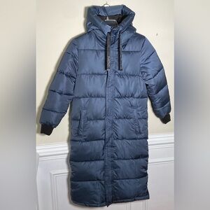 Dualist Stella Reversible Long Puffer Coat Womens Navy Black Hooded Winter